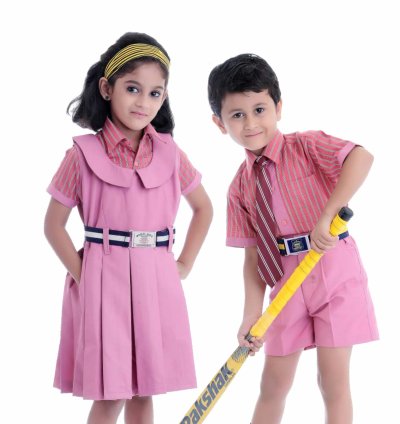 Red & White Cross-Line with pink School Uniform