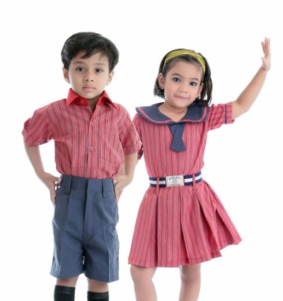 Red with White Line and Gray set School Uniform